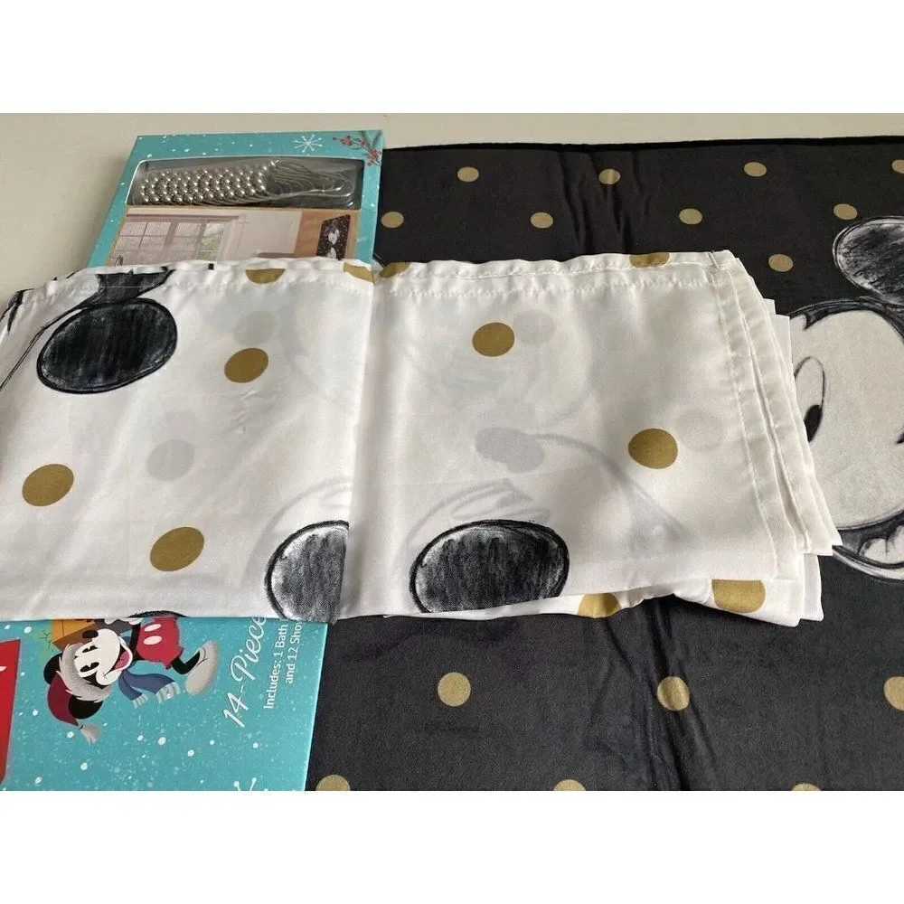 DISNEY MICKEY MINNIE MOUSE CHRISTMAS Holiday Shower Curtain Bath‎ Mat Set 14 Pc